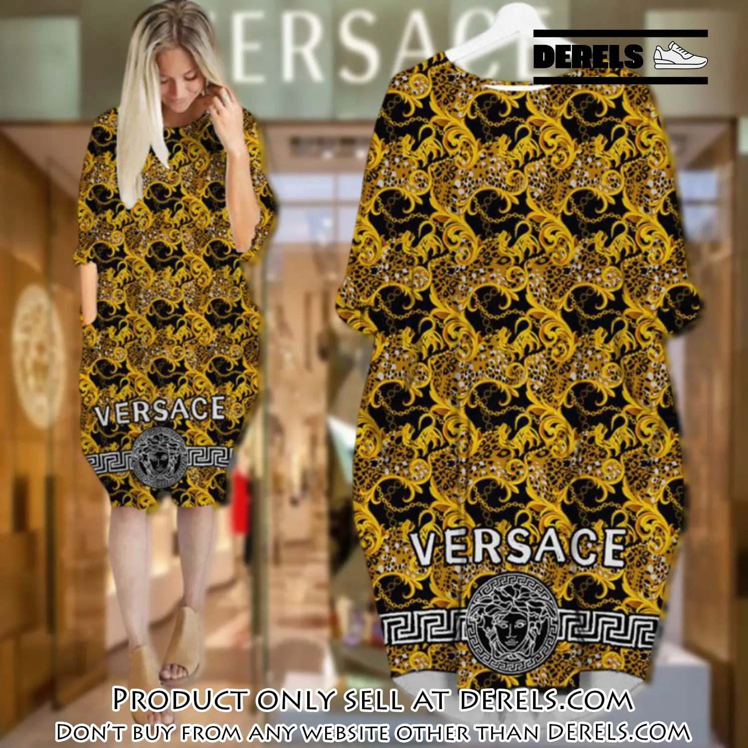 Gianni versace gold batwing pocket dress luxury brand for women pd061 dr2422747